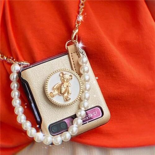 For Samsung zflip mobile phone case folding screen leather rope bracket slanting across Galaxy zflip protective case f7070