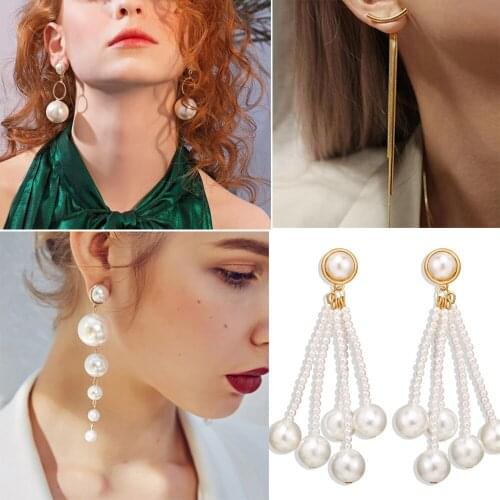 Pearl Long Dangle Earrings Fashion Pearl Pendant Tassel Earrings for Women Wholesale Jewelry Trend Jewelry 2021