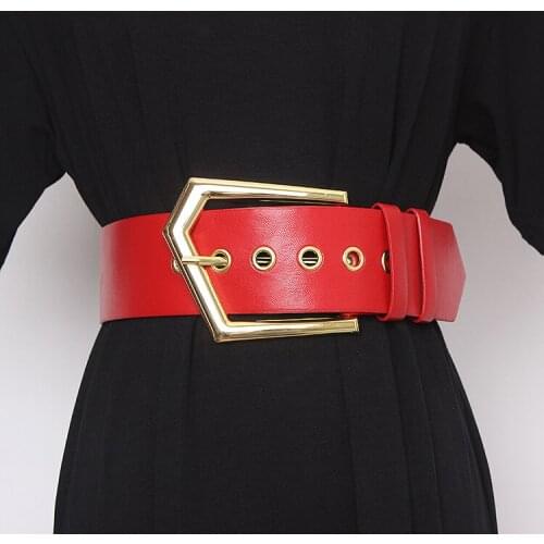 Womens runway fashion gold buckle PU leather Cummerbunds female Dress Corsets Waistband Belts decoration wide belt TB1277