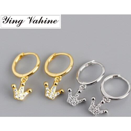 Ying Vahine 100% 925 Sterling Silver CZ Crown Pendant Stud Earrings for Women