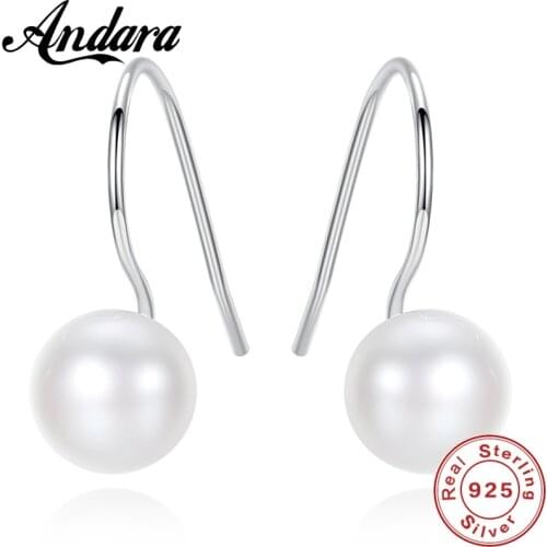 925 Sterling Silver 3 Color Round Freshwater Pearl Drop Earrings Women Sterling Silver Jewelry Oorbellen Brincos