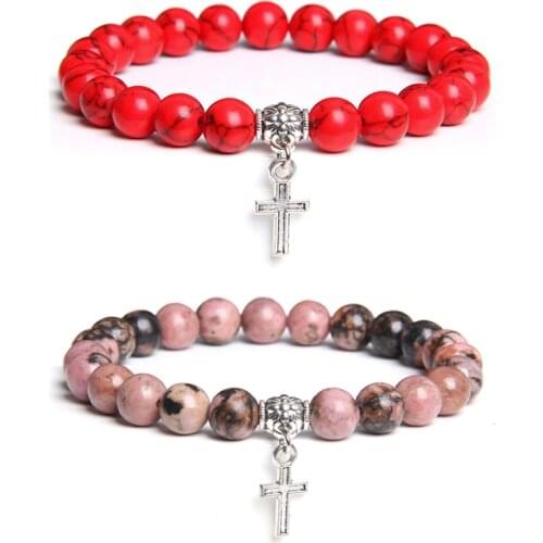 Cross Bracelet Vintage Natural Stone Charm Bracelets For Women Men Meditation Prayer Beads Bracelets&Bangles Yoga Trendy Jewelry
