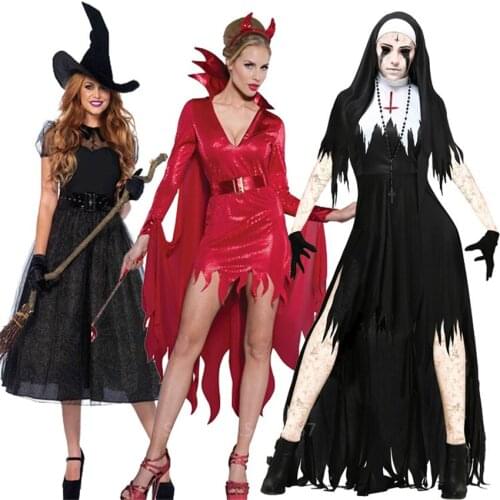 Halloween Scary Sister Nun Devil Witch Cosplay Costume for Women Masquerade Party Role-playing Gothic Horror Sexy Fancy Outfit