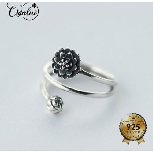 WL S925 Silver Ring Fashion National Retro Wind Thai Silver Three Layer Lotus Bud 925 Sterling Silver Open Rings Women Female