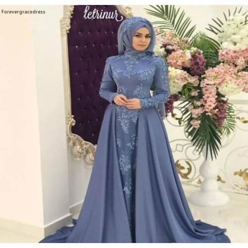 2019 Arabic Saudi Muslim Evening Dress High Neck Hijab Long Sleeves Holiday Women Wear Formal Party Gown Custom Made Plus Size