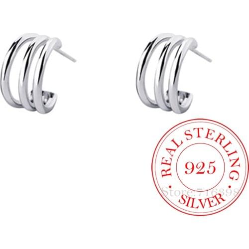 100% 925 Sterling Silver Multilayer Round Stud Earrings For Women Kids 2020 Wedding Gift Female pendientes aretes de mujer