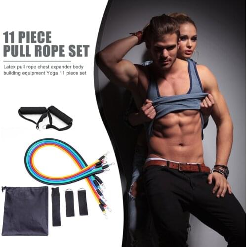 11pcs/set Resistance Bands TPE Pull Rope Exerciser Equipments Gym Training with Door Anchor Handle Ankle Strap