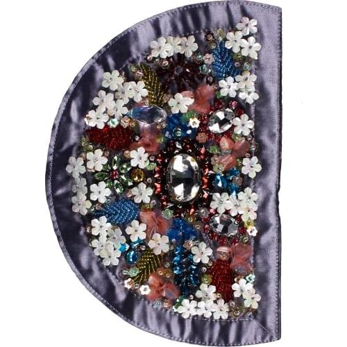 2pieces Flower Patches Semicircular Design Beaded Sequin Rhinestones Fabric Patches Bags Decorated Applique Craft Sewing TH761