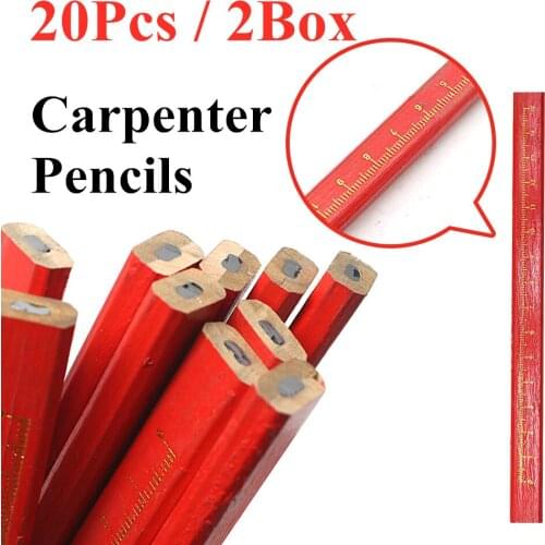 20pc Black Lead Carpenter Pencils DIY Builder Joiners Woodworking Craft Thick Core Flattened Mark Custom Pen Office Stationery
