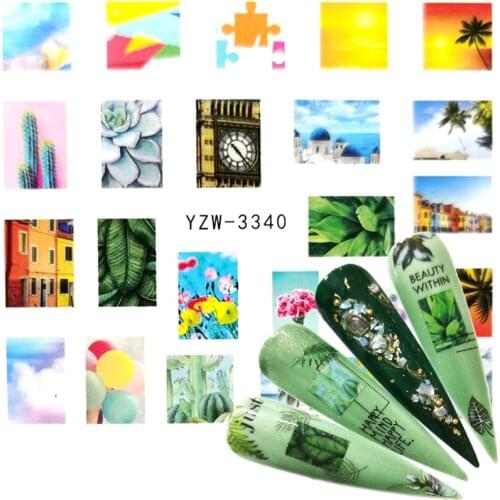 WUF 2020 1 PC Water Nail Stickers Geometric Sunset Ethnic Style Designs Sliders For Nail Decals DIY Manicure