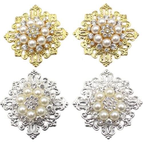 5Pcs 55MM Alloy Pearl Buttons Hand-Work DIY Sewing Flat Back Button for Clothing Accessories Decorative Craft for Needlework