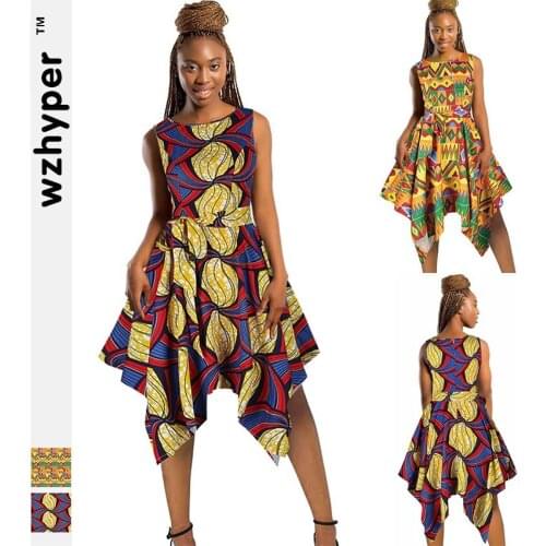 African Dresses Include Belt Traditional Dashiki Clothing Time-limited Large Swing Waist Sleeveless Dress Women Printing