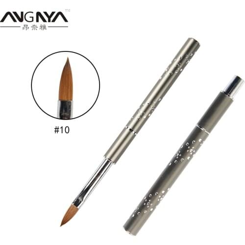 ANGNYA 1PCS Nail Art Kolinsky Sable Acrylic Brush 10#14# Gel Polish DIY Painting Drawing Pen Diamond Metal Handle Manicure Tools