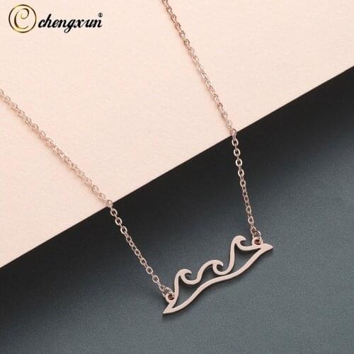 CHENGXUN Fancy Stainless Steel Metal Necklace for Women Delicate Ocean Wave Necklace Jewelry Hollow Design
