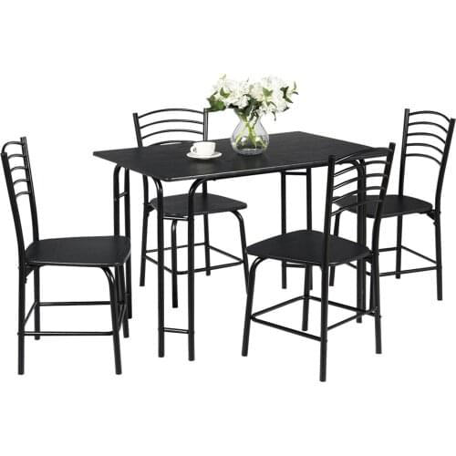 Costway 5 Piece Dining Set Home Kitchen Table and 4 Chairs with Metal Legs Modern Black