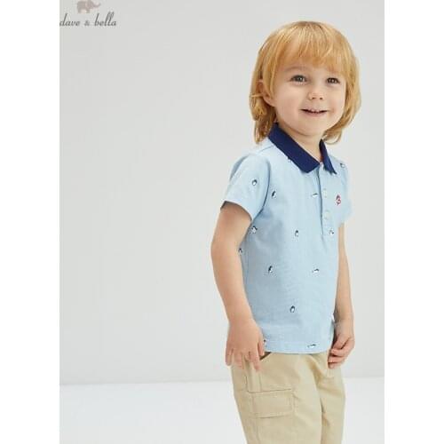 DBW17391 dave bella summer baby boys casual cartoon print T-shirt children tops kids boy fashion tees