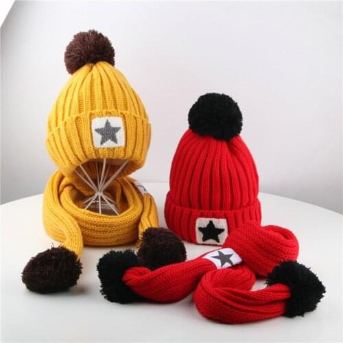 Children hat Cute knitted hat autumn and winter girl baby Hat and scarf combination earmuffs warm wool hedging baby lace Beanies