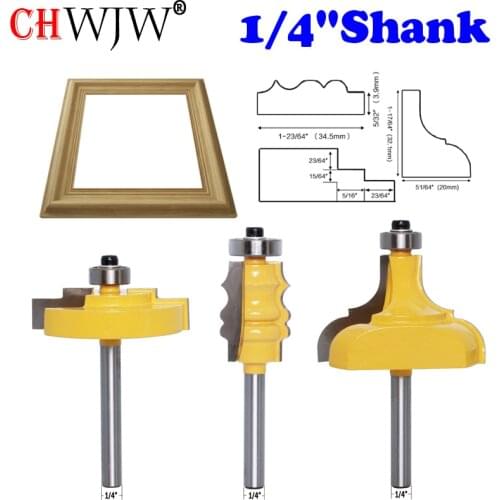 CHWJW 1-3PC 6mm 1/4" Shank Picture Frame/Molding Router Bit - Large Trimming Wood Milling Cutter for Woodwork Cutter Power Tools