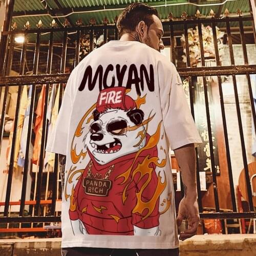 Extra XL Menswear O-Neck Hip Hop Loose Short Sleeved Chinese Elements Graphic Panda Rich Mens Clothing Oversized T Shirt