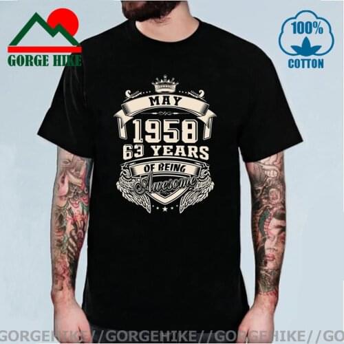 GorgeHike Born In May 1958 63 Years Of Being Awesome T Shirt Plus Size Cotton Crewneck Short Sleeve Clothes Vintage 1958 T-shirt