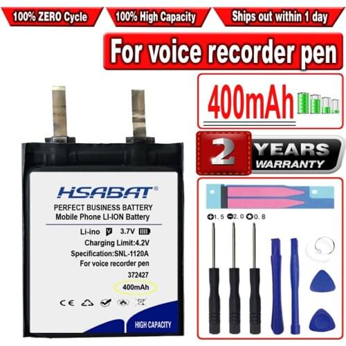 HSABAT 400mAh 372427 Polymer lithium ion / Li-ion Battery for voice recorder pen,smartband,mp3,smart watch