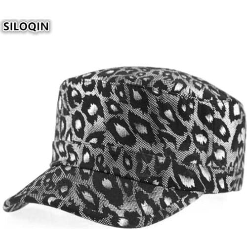 SILOQIN Men Skull Leopard Print Military Hat Adjustable Size Women Army Hats Leopard Print 2020 New Mens Flat Cap Snapback Caps