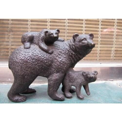 Song voge gem S0262 Chinese Signed Pure Bronze Copper Statue Art lovely Mother Three Bear statuary