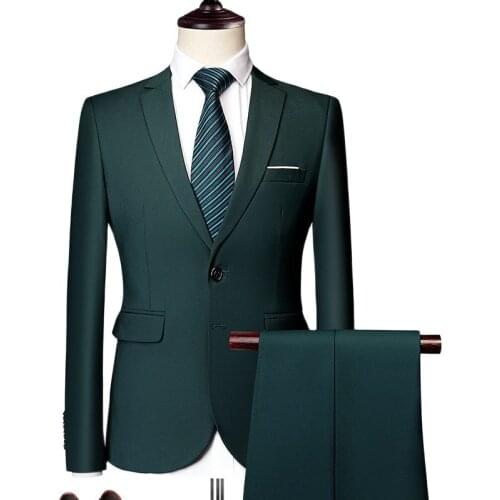 Two Piece Set ( Jacket + Pants ) Fashion Boutique Solid Color Mens Casual Business Suit Groom Wedding Dress Stage Banquet Suits