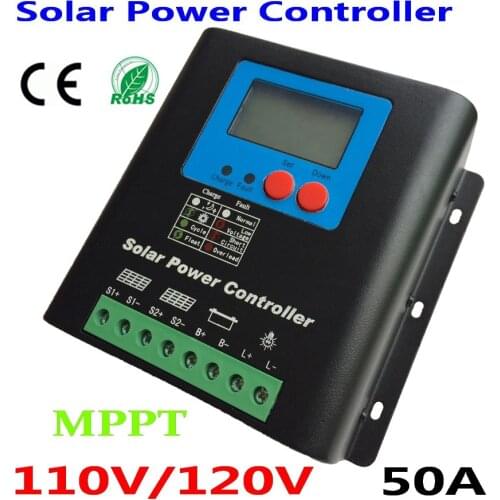 110V 120V Solar MPPT Charge Controller,110V or 120V Battery Regulator 50A for 6000W PV Solar Panels Modules, LED&LCD Display