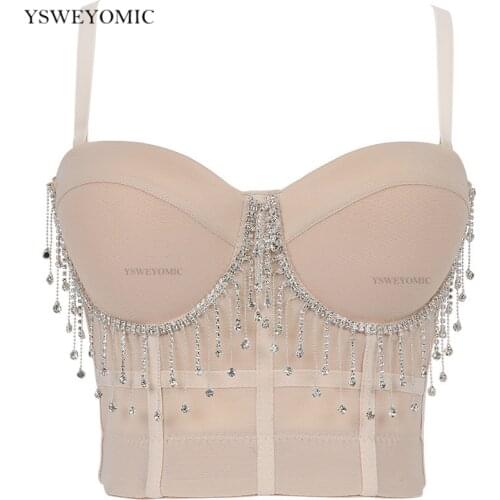 Corset Brallet 2021 New Women Bling Camisole Diamond Tassels Fashion Sexy Cropped Top Bustier Bra Night Club Party Tank Top