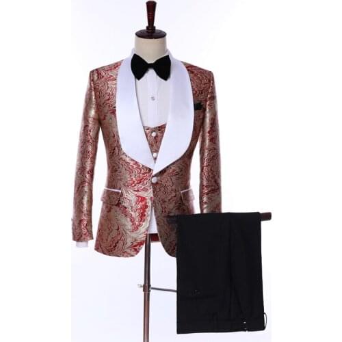 Costume Embroidery Slim Fit Wedding Suits Fashion Groom Prom Tuxedo Terno Masculino Mens Suits 3 Pieces (Jacket+Pants+Vest)