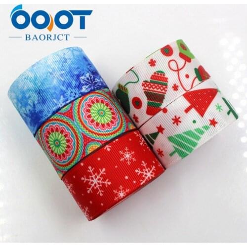 OOOT BAORJCT 1712012 25mm 10 yard snowflake Ribbons Thermal transfer Printed grosgrain Wedding Accessories DIY handmade material
