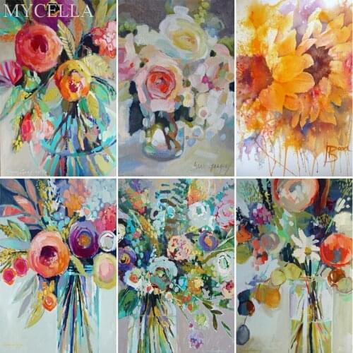 MYCELLA Watercolor Flower Diamond Embroidery Diy Diamond Painting Wall Sticker Diamond Mosaic Home Decoration Needlework Crafts