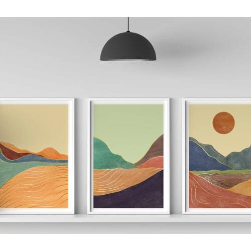 Mountain Forest Sea Sky Sun River Poster Natural Abstract Landscape Wall Art Print Canvas Painting Minimalist Living Room Decor