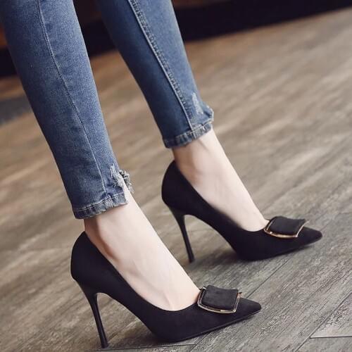 Europe and the United States 2020 autumn new light-mouthed side button-down heels single shoes womens shoes