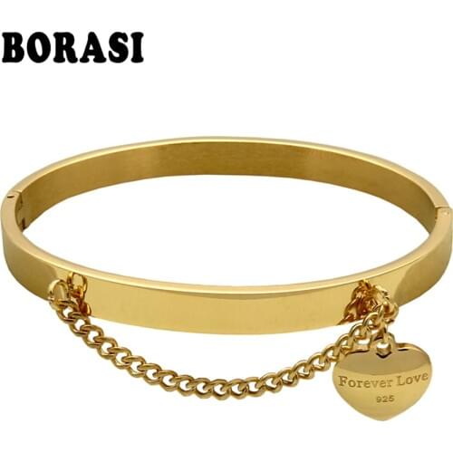 New Heart Pendants Bracelet PlateTitanium Steel Bangle Jewelry Wedding Bracelets & Bangles Valentines day Gift