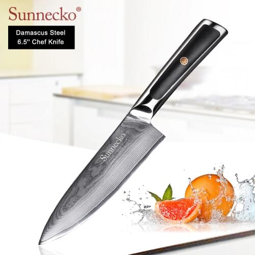 SUNNECKO Premium 6.5 inch Chef Knife Japanese VG10 Core Steel Sharp Blade Kitchen Knives G10 Handle Damascus Chefs Cutter Knife