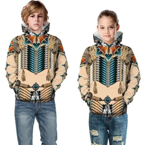 Family Matching Outfits Autumn Winter Indians Print Hooded Sweater Parent Child Pullover Father Mother Kid Boy Girl Home Clothes