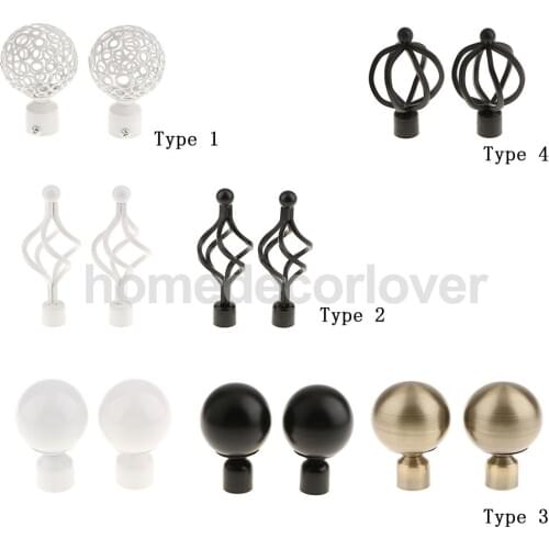 Pair Decorative Curtain Pole Recess Brackets Curtain Rods Finials Window Treatment Hardware