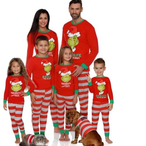 Cartoon character printed red and white pajama pants for Christmas, a family of three autumn and winter home clothes