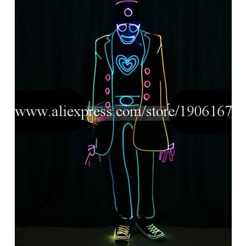 Full Color LED Light Up Fiber Optic Tron Dance Costumes Programmable LED Luminous Dance Suit Stage Show Halloween Clothes