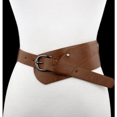 PU Leather Irregular Shape Girdle for Women Metal Buckle Black Brown Decoration Belts for Lady Dress