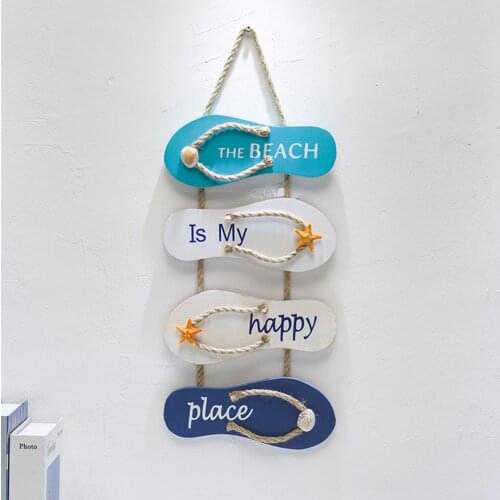 Flip-flops Hanging Board Wooden Sea Ornaments The Beach Is My Happy Place Slippers Wall Door Hanging Decoration Home Decor Board