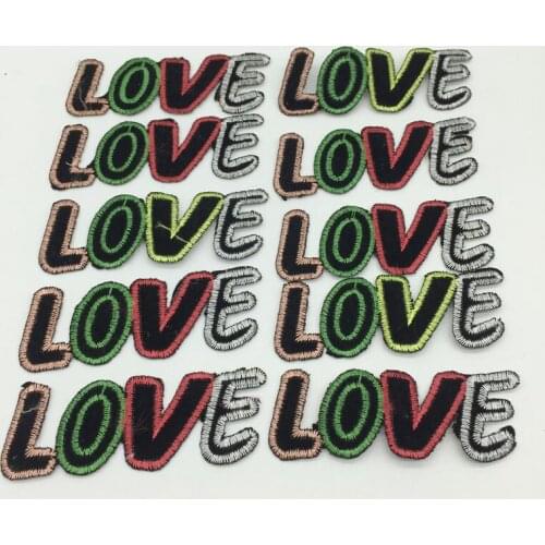 Random 10pcs LOVE Letter Embroidery Patches for T-shirt Iron on Stripes Appliques Clothes Stickers Clothing Badges Sticker