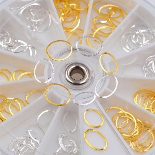 Mixed sizes gold sliver metal oval 3D nail art decorations wheel nails accessories supplies manicure design tools