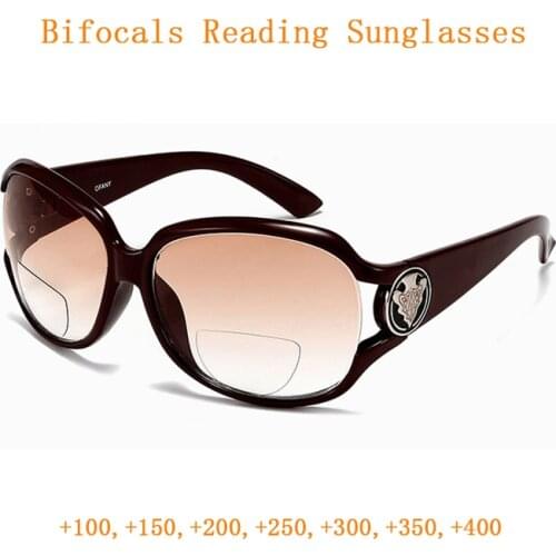 Fashion Women Large Frame Bifocals Reading Sunglasses Female Presbyopia Glasses Magnifier Look Near Far Travel Driving Eyewear