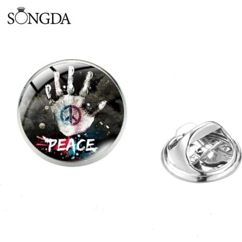 SONGDA Gothic Peace Sign Hand Glass Dome Art Brooch Pin For Women Men Photo Kids Pigeon Animal Dolphin Brooch Jewelry