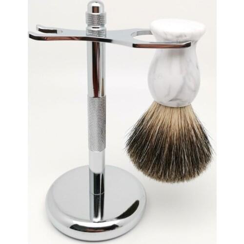 TEYO Pure Badger Hair Shaving Brush and Shaving Stand Set Perfect for Shave Soap Safety Razor