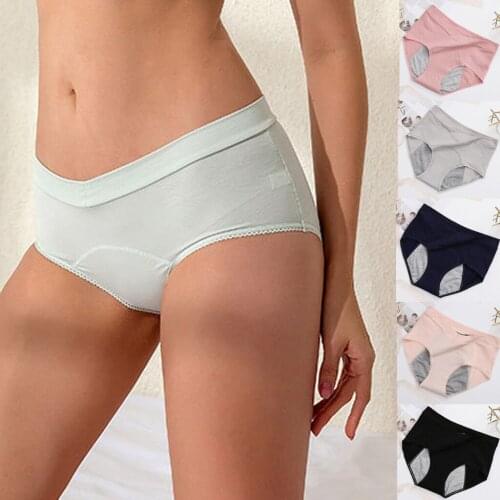 Plus Size Cotton Menstrual Period Panties Femme Sexy Underwear V-neck High-waist Briefs Leak-proof Physiological Underpants 5XL