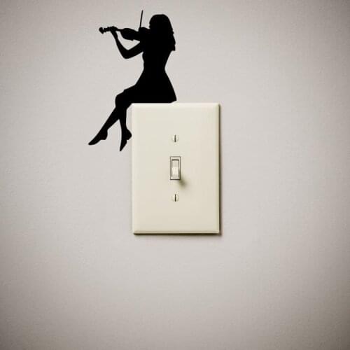 Girl woman playing violin Wall Decal Vinyl cute funny light switch Wall Sticker light switch cover outlet Decoration Mural Z944